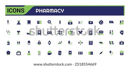 Pharmacy colorful icons set. Color editable vector icon collections. Filled icon set. Solid colors icon pack. Glyph icon for web and ui. Editable vector.