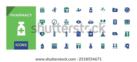 Pharmacy colorful icons set. Color editable vector icon collections. Filled icon set. Solid colors icon pack. Glyph icon for web and ui. Editable vector.