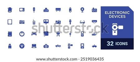 Electronic devices icons set, personal computer, smartphone, glyph icon collection for web and ui. Filled icon pack, editable stroke. Solid Vector illustration.