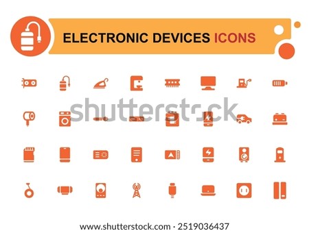 Electronic devices icons set, personal computer, smartphone, glyph icon collection for web and ui. Filled icon pack, editable stroke. Solid Vector illustration.