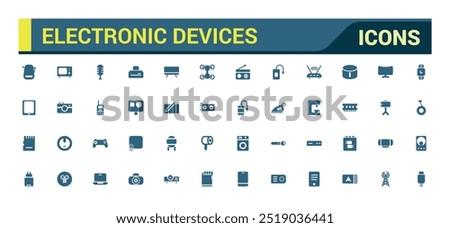 Electronic devices icons set, personal computer, smartphone, glyph icon collection for web and ui. Filled icon pack, editable stroke. Solid Vector illustration.