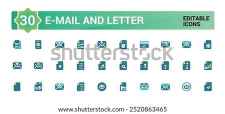 E-Mail and letter color icon set. Duotone color. email, mails, mailing, address, connectivity, send mail, email marketing, Editable colorfull vector illustration.