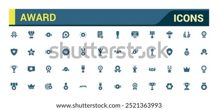 Award filled icon set. Winner medal, victory cup and trophy reward. Filled icons set, glyph symbol for web and ui. Solid icon set. Vector illustration.