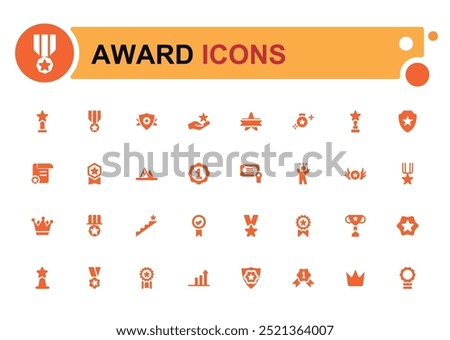 Award filled icon set. Winner medal, victory cup and trophy reward. Filled icons set, glyph symbol for web and ui. Solid icon set. Vector illustration.