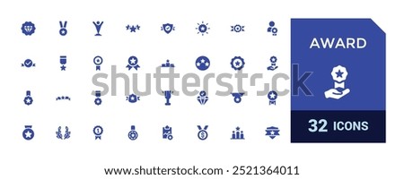 Award filled icon set. Winner medal, victory cup and trophy reward. Filled icons set, glyph symbol for web and ui. Solid icon set. Vector illustration.