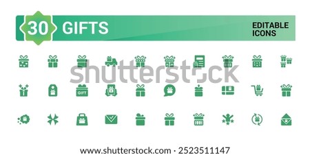 Set of gift filled icons, box, bow, surprise, glyph  collection for web and ui. Filled icon pack, Solid icon set. Vector illustration.