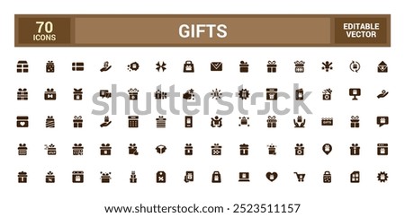 Set of gift filled icons, box, bow, surprise, glyph  collection for web and ui. Filled icon pack, Solid icon set. Vector illustration.