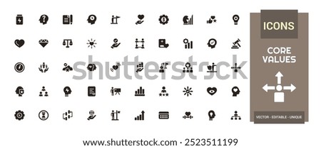 Core values icon set, filled style icons, commitment, filled icon set, glyph for web and ui. Solid icons pack. Vector illustration.