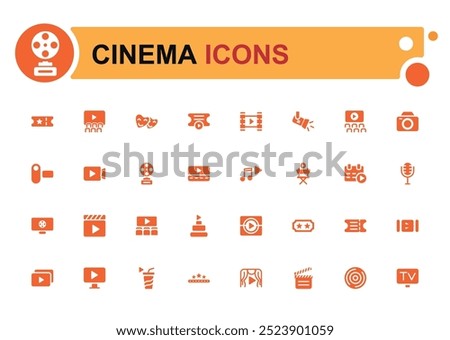 Cinema icons set. Simple collection of movies solid icon. Filled icons pack, glyph set for web and ui. Solid icon. Vector illustration.