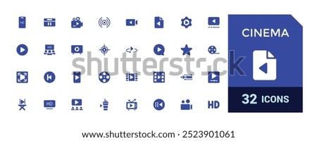 Cinema icons set. Simple collection of movies solid icon. Filled icons pack, glyph set for web and ui. Solid icon. Vector illustration.