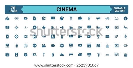 Cinema icons set. Simple collection of movies solid icon. Filled icons pack, glyph set for web and ui. Solid icon. Vector illustration.