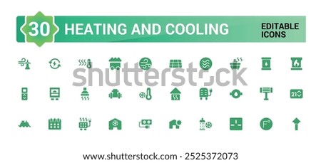 Heating and cooling system filled icons set. Modern solid symbol collection, home temperature conditioning glyph set for web and ui. 