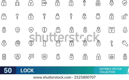 Set of locks line icons collection, Contains such as Locked, padlock, lock open and closed and more. outline vector icons collection. Editable stroke.