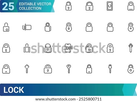 Set of locks line icons collection, Contains such as Locked, padlock, lock open and closed and more. outline vector icons collection. Editable stroke.