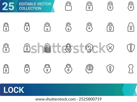 Set of locks line icons collection, Contains such as Locked, padlock, lock open and closed and more. outline vector icons collection. Editable stroke.