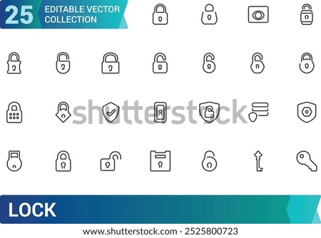 Set of locks line icons collection, Contains such as Locked, padlock, lock open and closed and more. outline vector icons collection. Editable stroke.