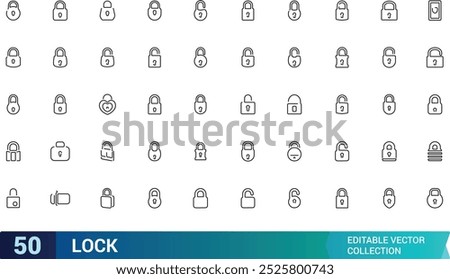 Set of locks line icons collection, Contains such as Locked, padlock, lock open and closed and more. outline vector icons collection. Editable stroke.