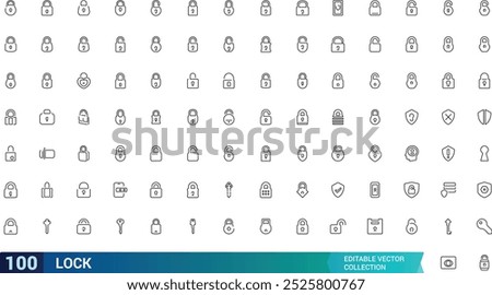 Set of locks line icons collection, Contains such as Locked, padlock, lock open and closed and more. outline vector icons collection. Editable stroke.