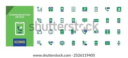 Set of communication device icons. Mobile device and phone solid icon collection. Filled icons set.