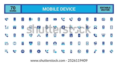 Set of communication device icons. Mobile device and phone solid icon collection. Filled icons set.