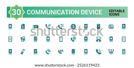 Set of communication device icons. Mobile device and phone solid icon collection. Filled icons set.