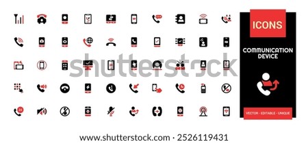 Set of communication device icons. Mobile device and phone solid icon collection. Filled icons set.