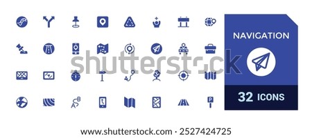 Icons set of navigation. Relatate to location solid icon collection. Glyph icon set for web and ui. Filled icons pack, Vector illustration.