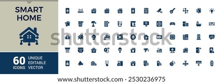 Smart Home solid Icons Collection. Related to control, devices, automation, wireless, and monitoring. Filled style vector illustrations. Editable and pixel perfect.