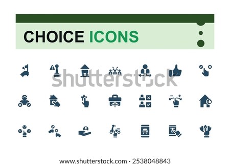 Set of Choice solid icons. Contains related to concept, count, favorite, check, political, ballot, decision, buttons. Minimal filled icons. Vector illustration.