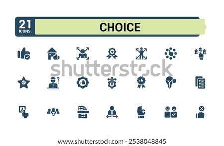 Set of Choice solid icons. Contains related to concept, count, favorite, check, political, ballot, decision, buttons. Minimal filled icons. Vector illustration.