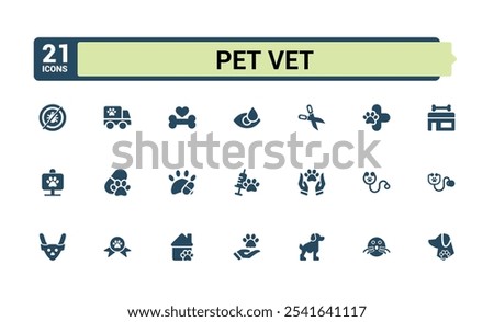 Pet Vet icons in filled style. Containing nature, color, turtle, reptile, store, flat lines, paw, pet. Flat UI icon design. Editable vector illustration.