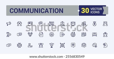 Set of Communication line icons. Featuring address, calendar, assistance, location, clock and more. Simple web icons. Editable vector outline and solid icons.