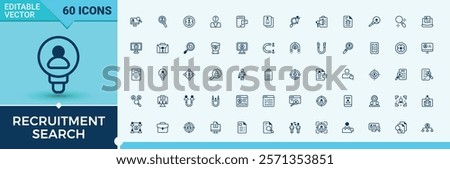 Recruitment Search icons set. It contains symbols to career, partnership, man, businessman, business, search. Outline symbol collection. Vector outline and solid icons collection.