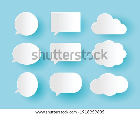 Set of Communication bubbles in paper cut style on the blue background, banners Template ready for use in web or print design isolated vector illustration