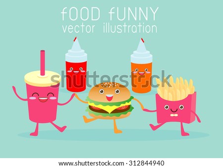 fast food, food funny,cartoon fast food, set Vector Illustration. Fast food. Flat design.