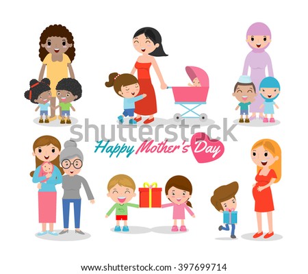 Vector Illustration Of Mother And Child Isolated On White Background ...