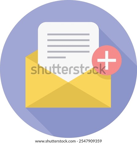 This vibrant icon features an envelope with a plus sign, symbolizing new messages or add contacts. Perfect for email communication, digital notifications, and correspondence themes. Ideal for enhancin