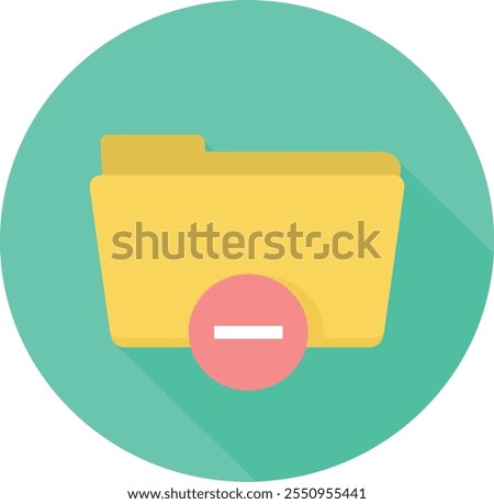 This vector icon displays a yellow folder with a minus sign, representing restricted access and file security. Ideal for illustrating data protection, privacy control, and digital security measures.