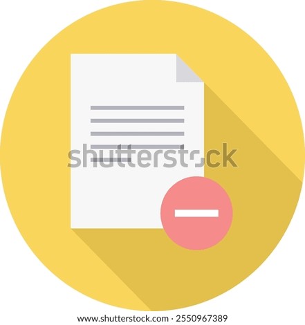 This vector icon illustrates document removal with a minus sign, representing file deletion and data management. Perfect for projects focused on digital cleanup, file organization, and efficient