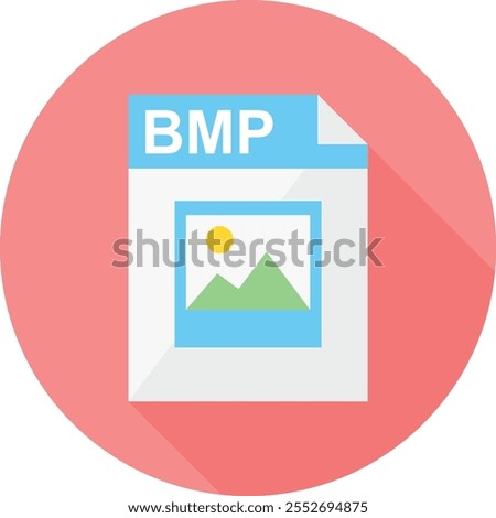 Explore this sleek BMP file icon, perfect for digital and graphic design projects. Its clean design on a vibrant red background adds a modern touch to your creative media needs.
