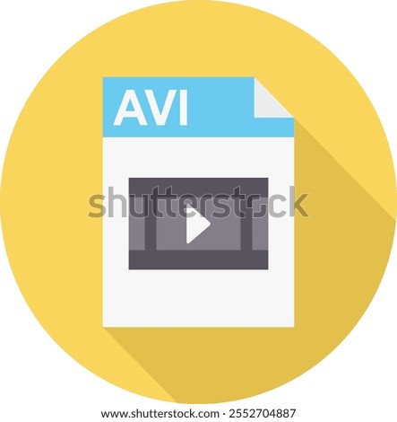 This vector illustration features an AVI file icon in a sleek flat design. Perfect for digital media projects, video editing, and tech applications. Ideal for use in apps and user interfaces.