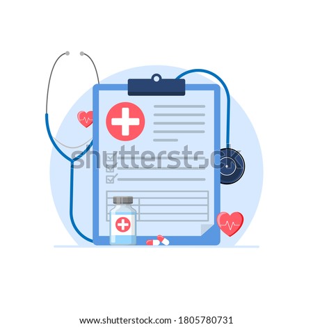 medical check up, medical record concept metaphor illustration flat design vector, simple and modern style graphic elements for website, web pages, templates, info graphic, web banners