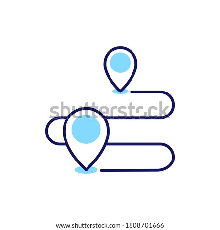 route location with two map pin line color icon editable stroke vector illustration. tourism, traveling theme icon. simple and modern style icon