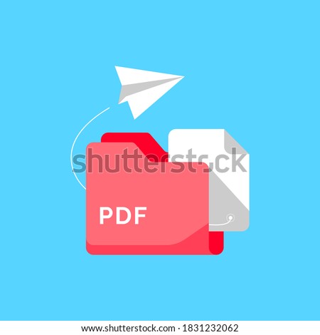 share or send with PDF document file format concept metaphor illustration flat design vector. simple style of graphic element, icon, logo, symbol, sign