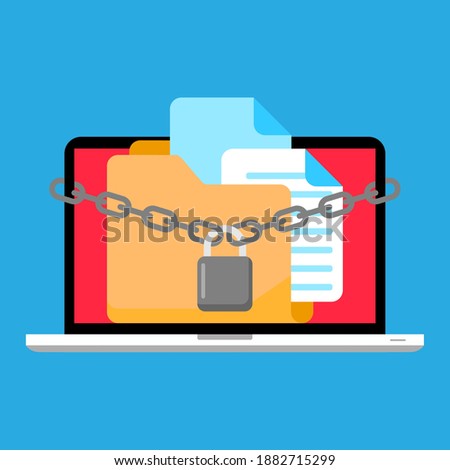 document file folder has been locked, laptop attacked by ransomware concept illustration flat design vector eps10