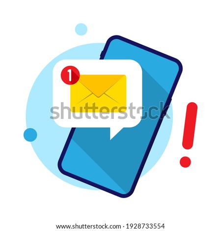 receive message notifications on a mobile phone. mobile application, e-mail marketing, incoming newsletter, new email notification concept modern flat design icon vector illustration