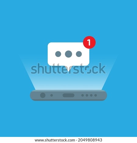 new message notification pop up above smartphone screen concept illustration flat design vector eps10. modern graphic element for landing page, empty state ui, infographic, icon