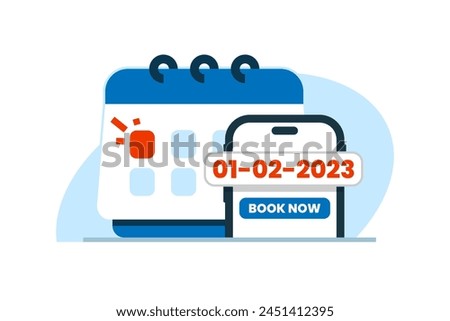 schedule and choose a date. book now via mobile app concept illustration flat design. simple modern graphic element for landing page ui, infographic, icon