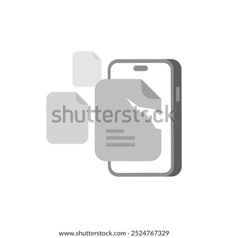 Illustration of a cracked data file and smartphone, symbolizing a mobile app data transfer error. Ideal for error messages and troubleshooting screens, providing a clear visual for network issues