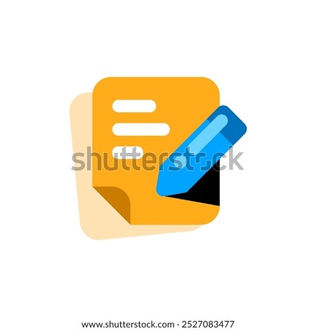 add note button Flat icon, featuring a paper sheet and pen. Ideal for applications, websites, or interfaces related to writing, note taking, or documentation. Simple and clean design